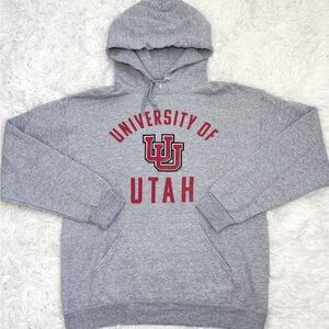 Grey and red oversized University of Utah Hoodie